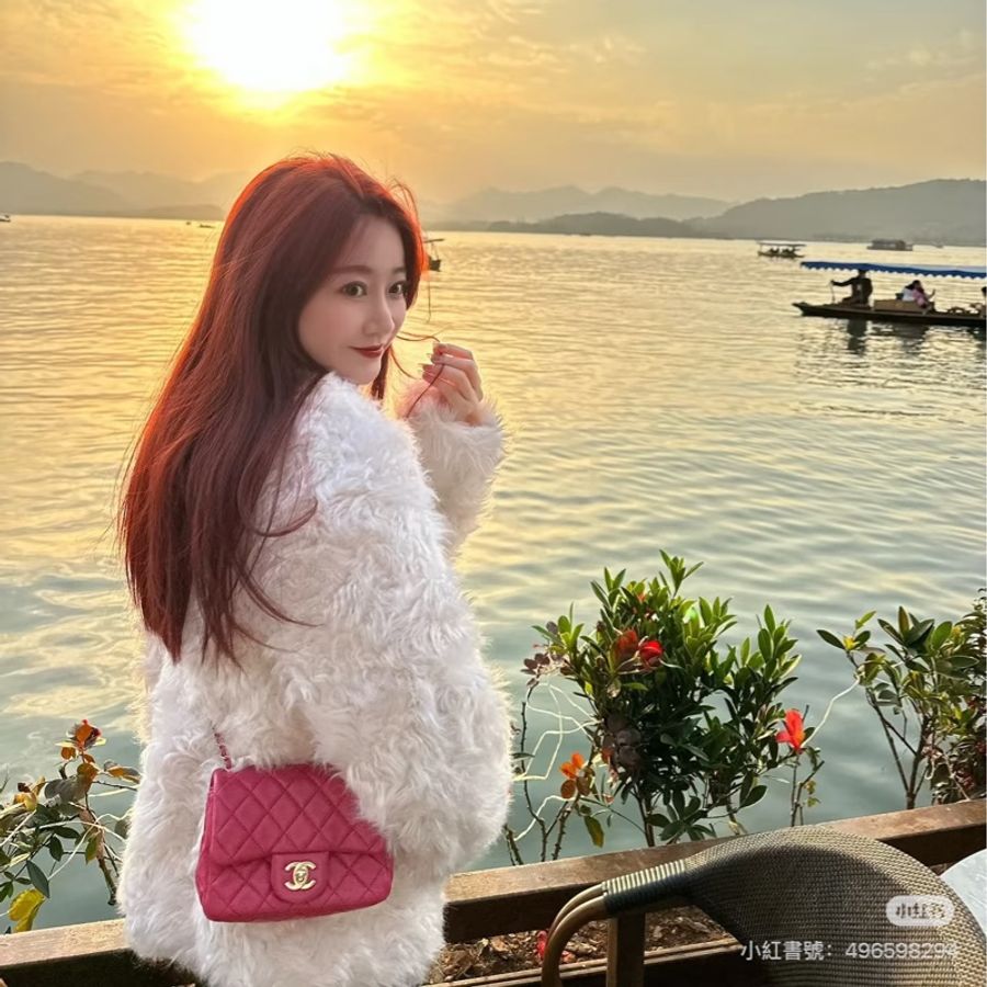 CHANEL 香奈兒 玫粉色 經典 翻蓋 方胖子 CF 斜背包 肩背包 手提包 鏈條包-7