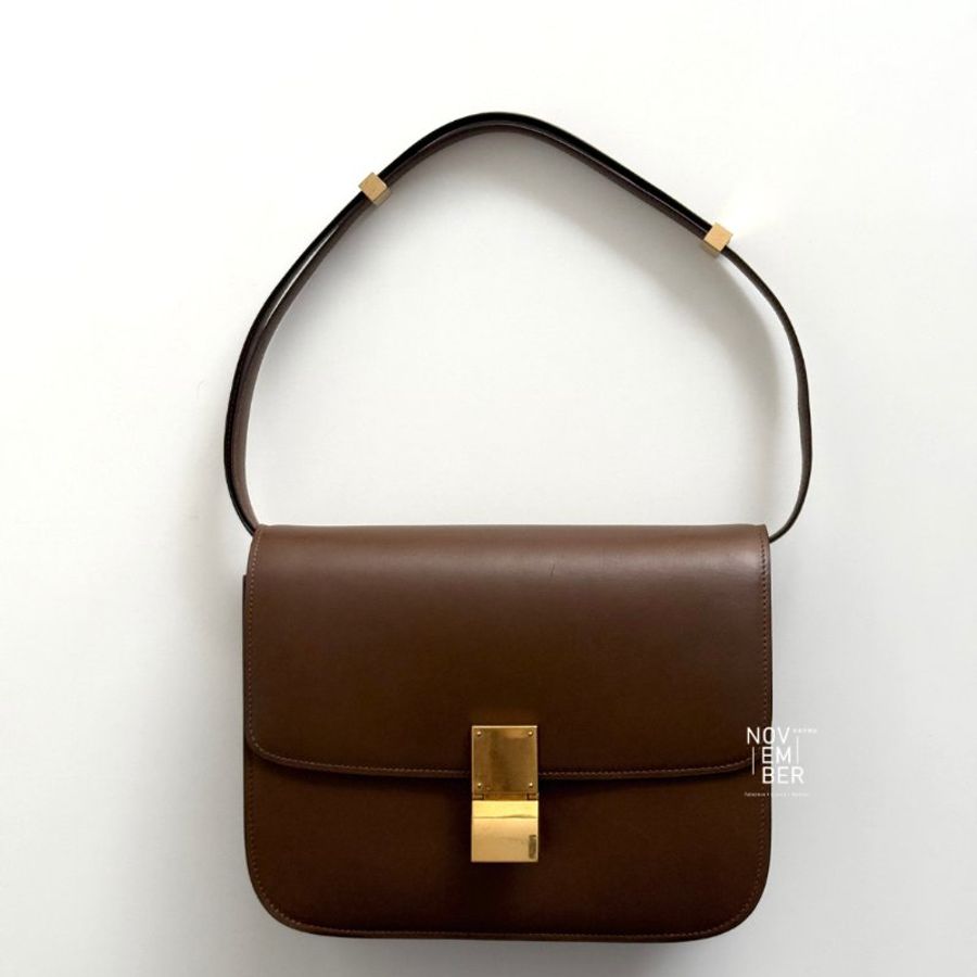 98新🤎 Celine 瑟琳 Box Teen 焦糖色金釦 中號-1