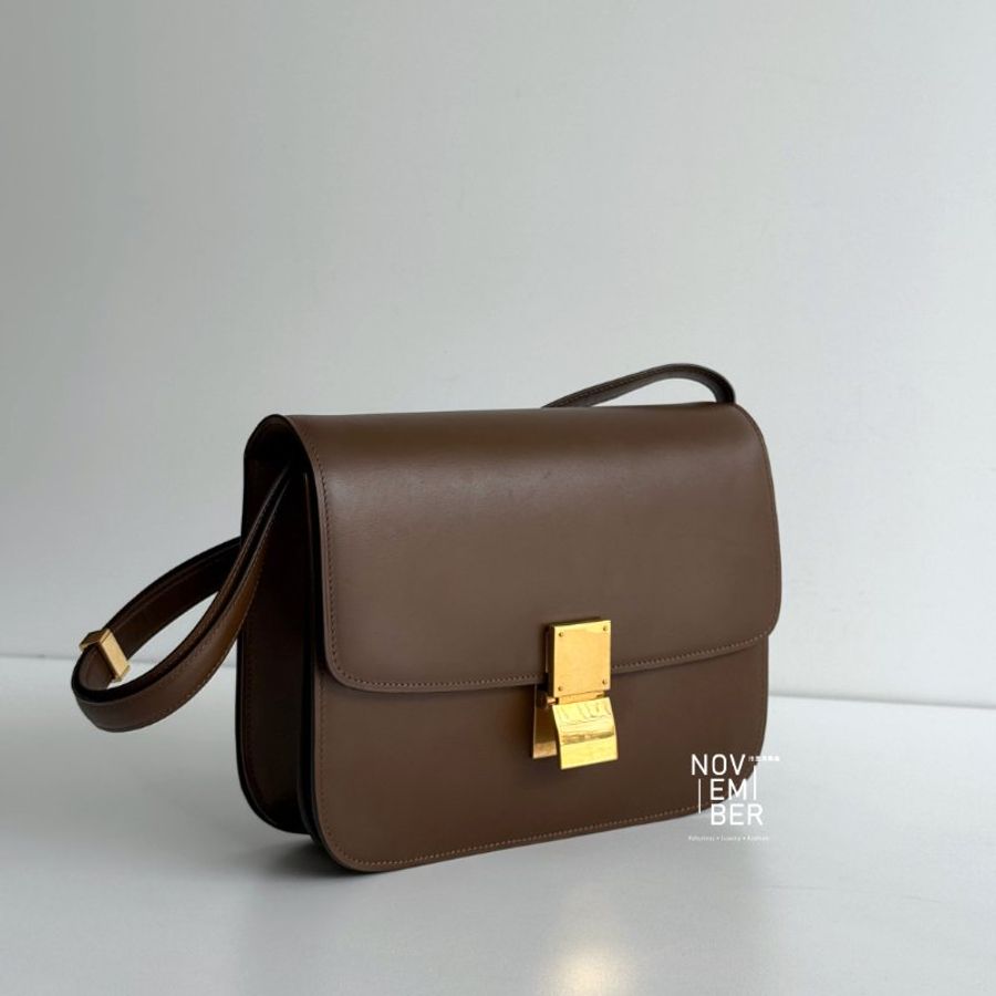 98新🤎 Celine 瑟琳 Box Teen 焦糖色金釦 中號-2