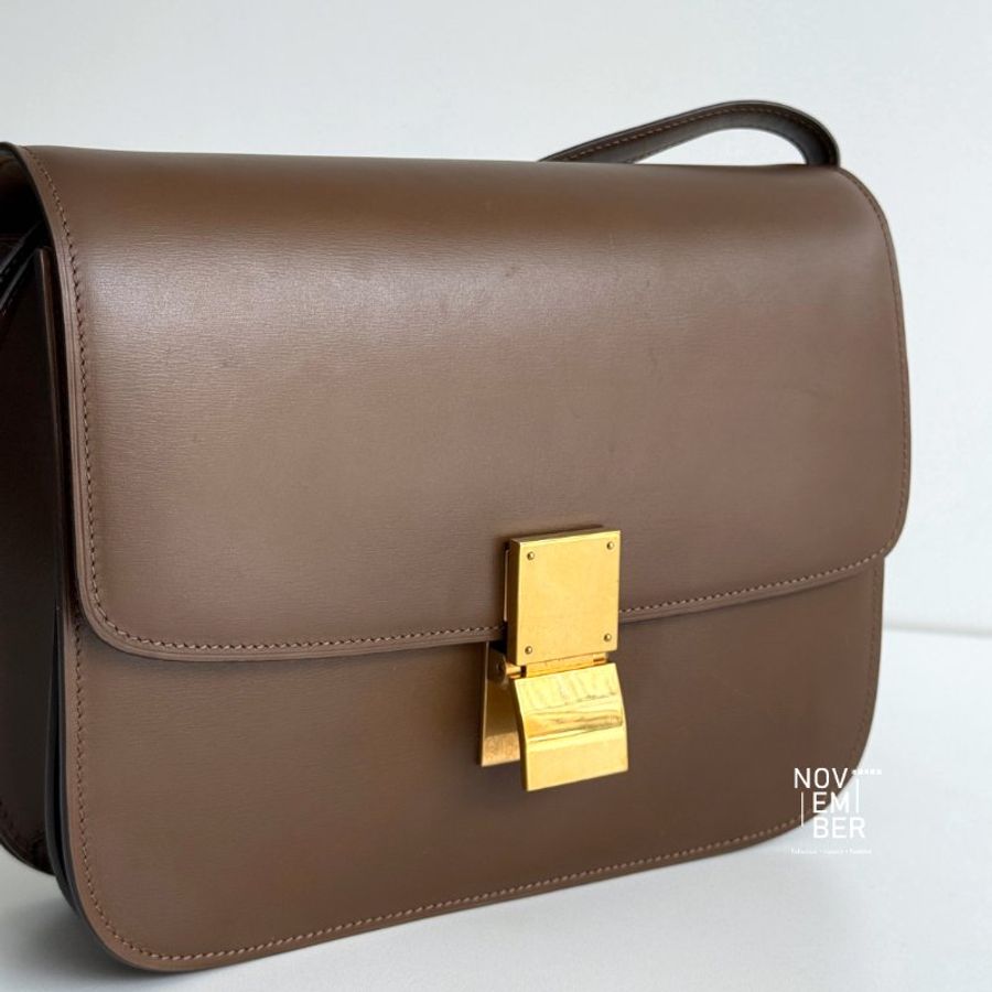 98新🤎 Celine 瑟琳 Box Teen 焦糖色金釦 中號-5