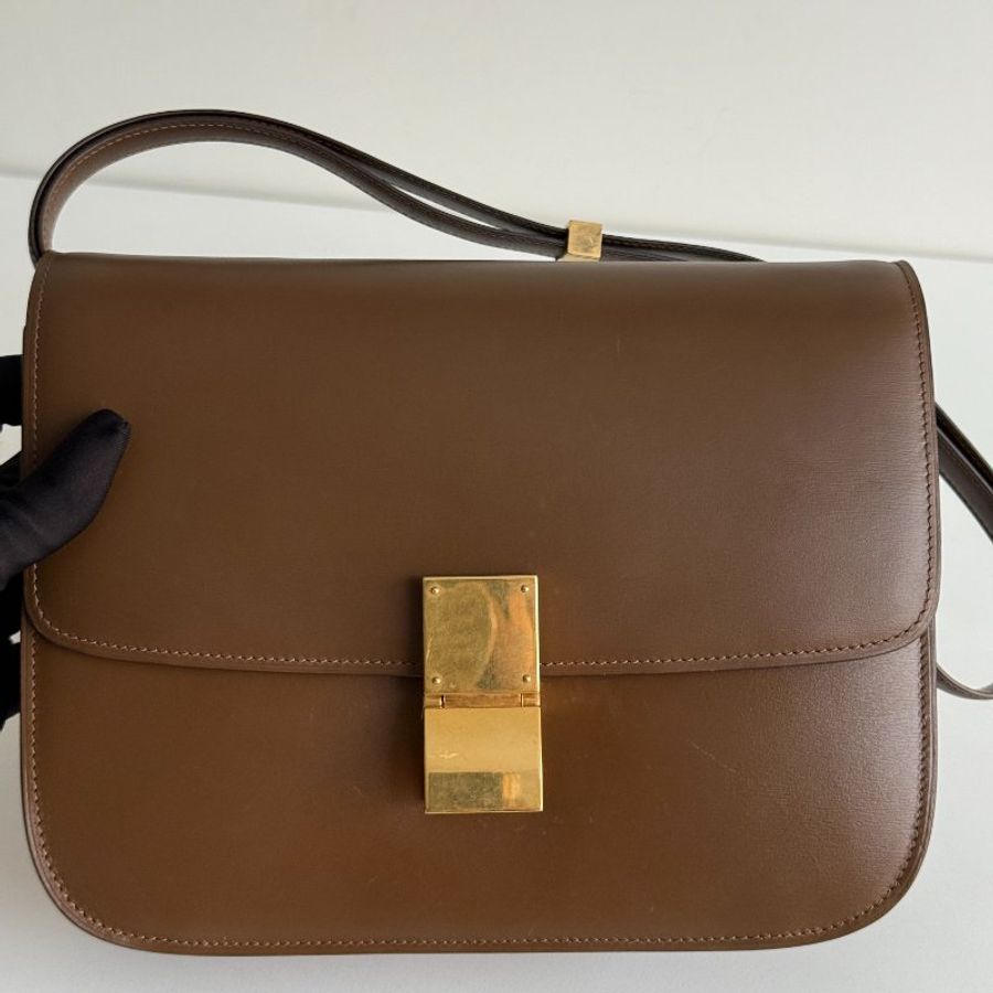 98新🤎 Celine 瑟琳 Box Teen 焦糖色金釦 中號-7