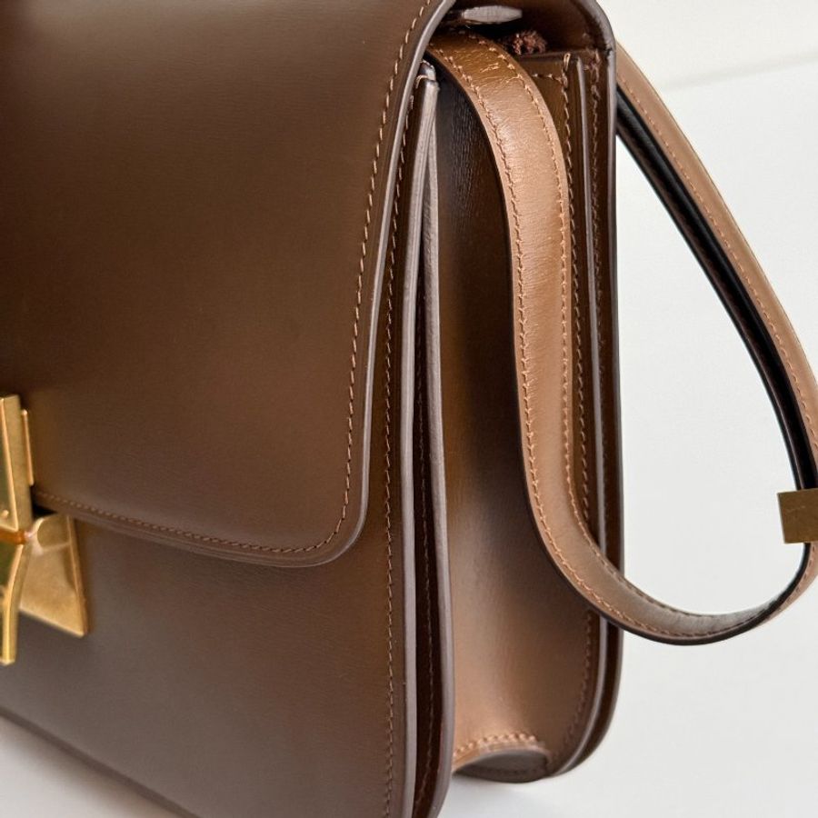 98新🤎 Celine 瑟琳 Box Teen 焦糖色金釦 中號-8