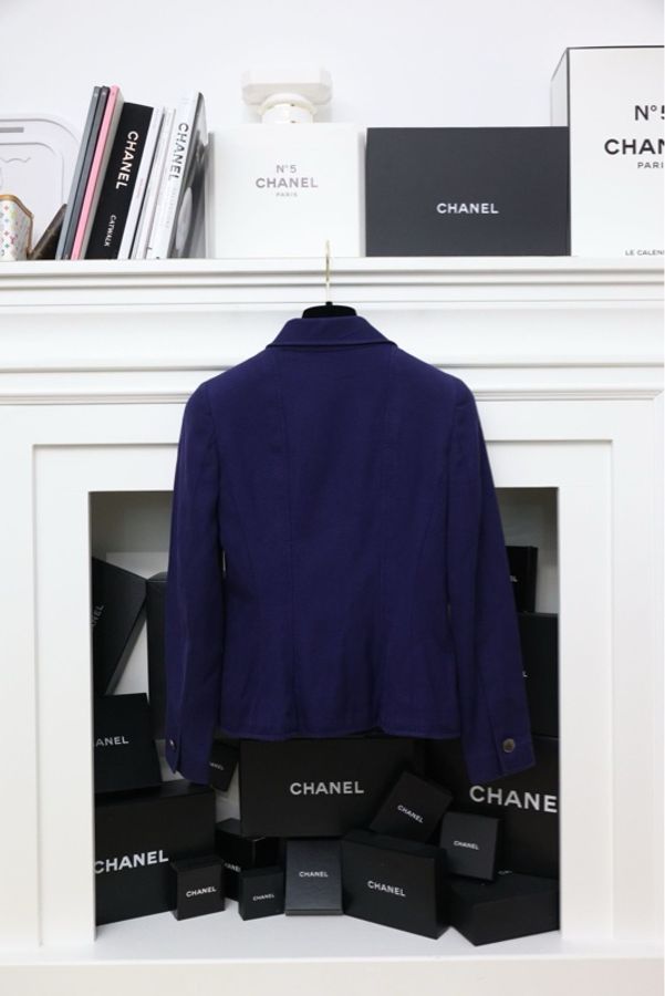 Chanel 97年海军蓝双排扣crop西装外套-1