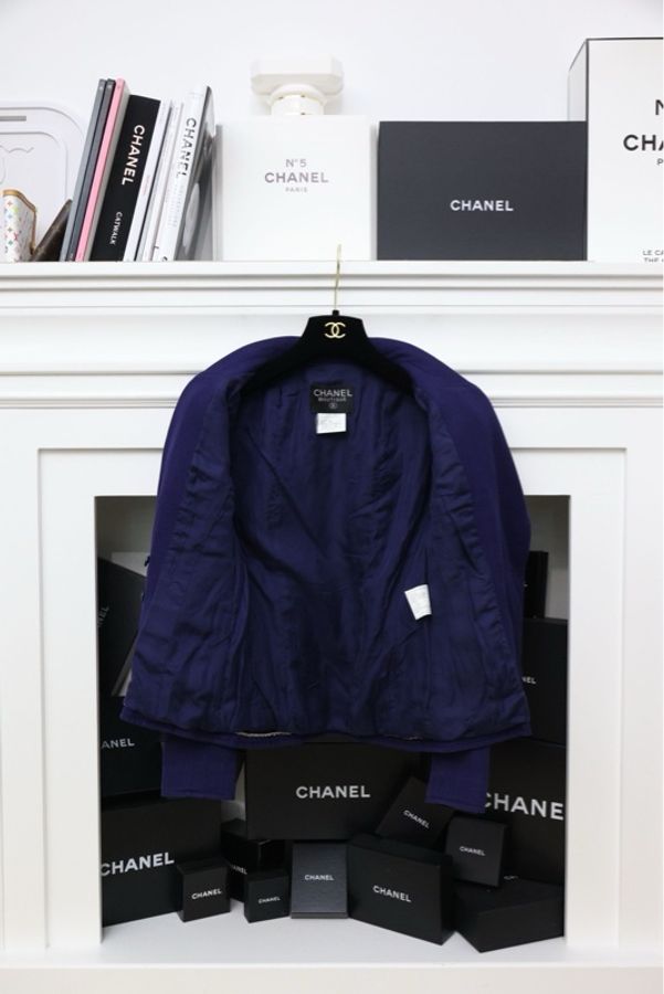 Chanel 97年海军蓝双排扣crop西装外套-4