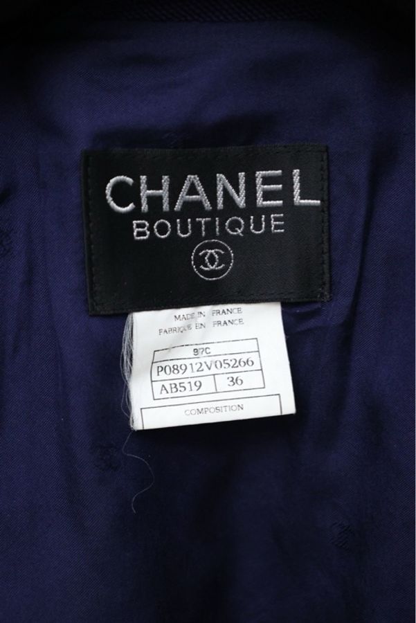 Chanel 97年海军蓝双排扣crop西装外套-18