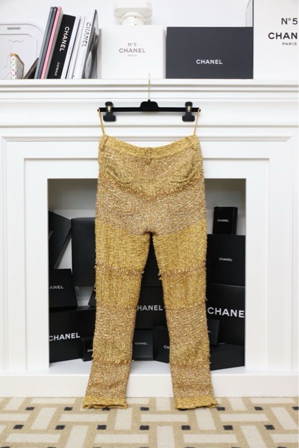 Chanel 15年迪拜系列亮片粗花呢金丝长裤-1