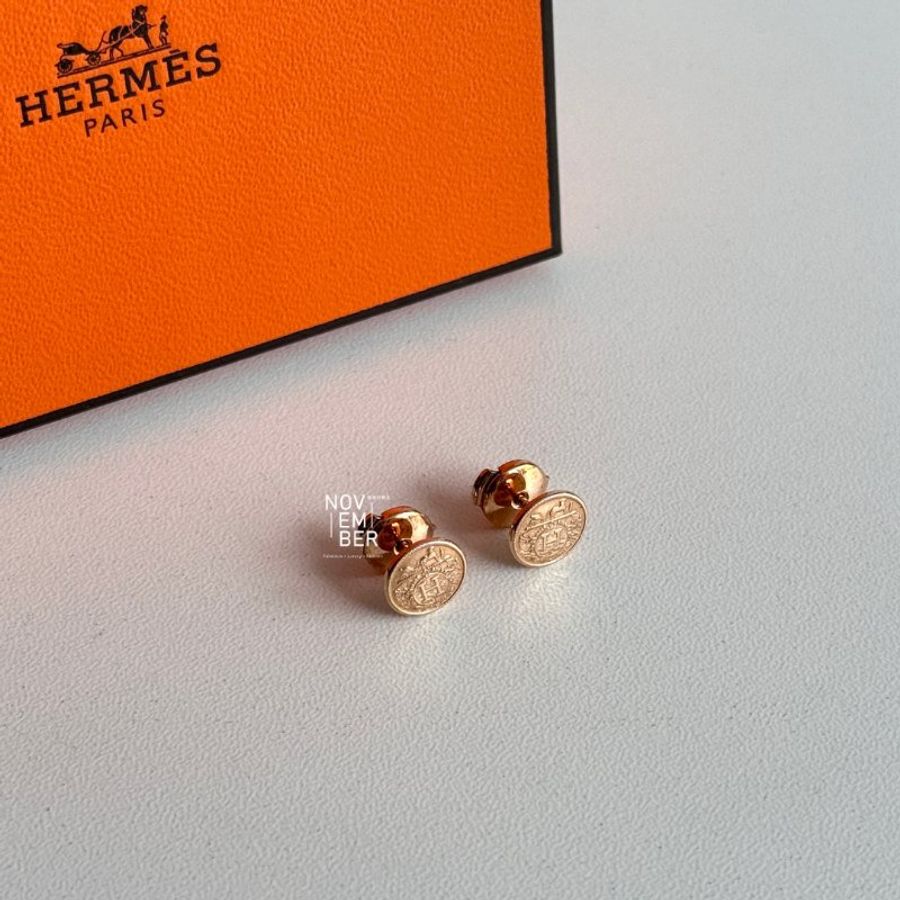 全新🫰🏻 Hermès 愛馬仕 Ex-Libris 玫瑰金耳環-3