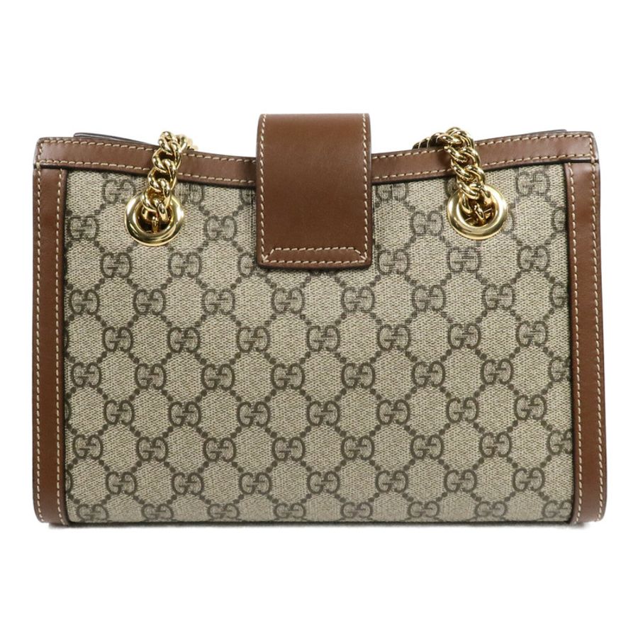 GUCCI 塗層帆布GG GHW Padlock鏈帶肩背袋-1