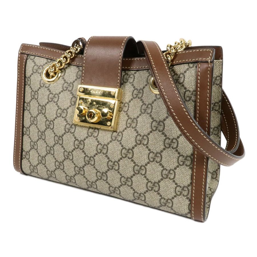 GUCCI 塗層帆布GG GHW Padlock鏈帶肩背袋-2