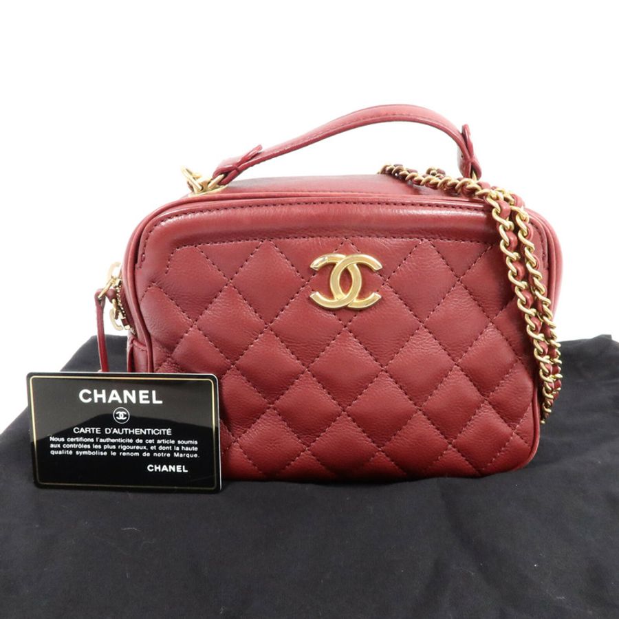 CHANEL 羊皮皮革Cosmetic Vanity Case手挽肩背兩用袋-9