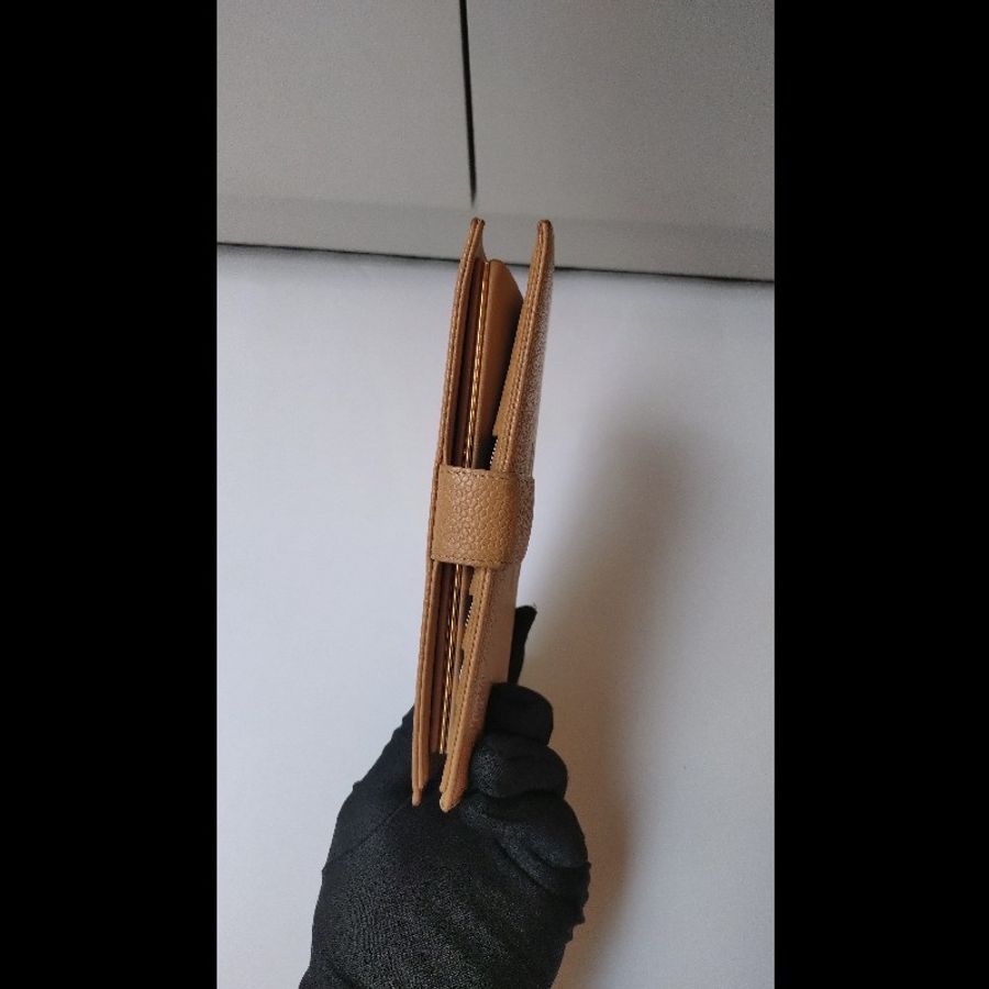 Chanel 駝色荔枝皮皮釦中夾-10
