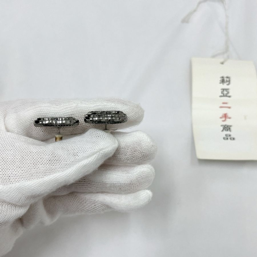 莉亞精品♡CHANEL 切面割紋耳環 銀黑色 二手-4