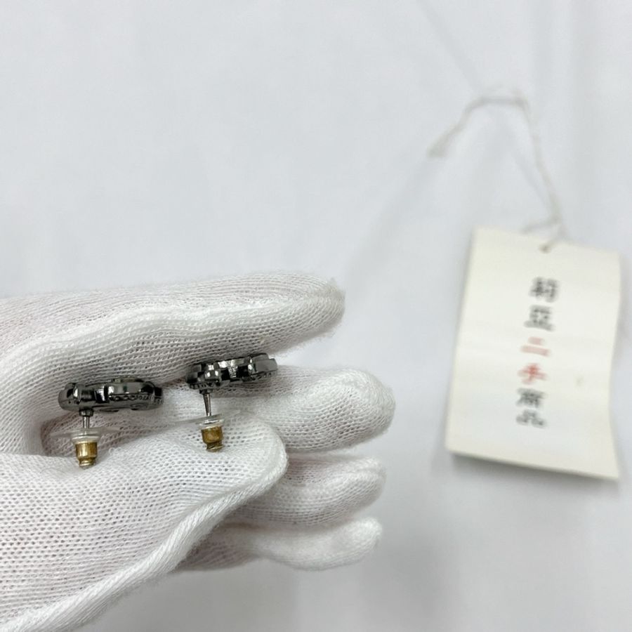 莉亞精品♡CHANEL 切面割紋耳環 銀黑色 二手-6