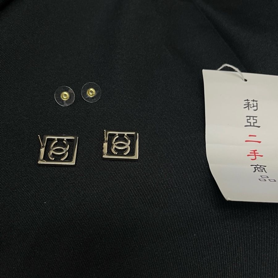 莉亞精品♡Chanel 雙C水鑽方塊格紋 耳環 二手-4