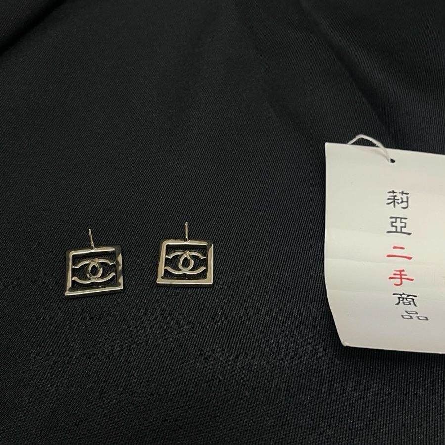 莉亞精品♡Chanel 雙C水鑽方塊格紋 耳環 二手-7
