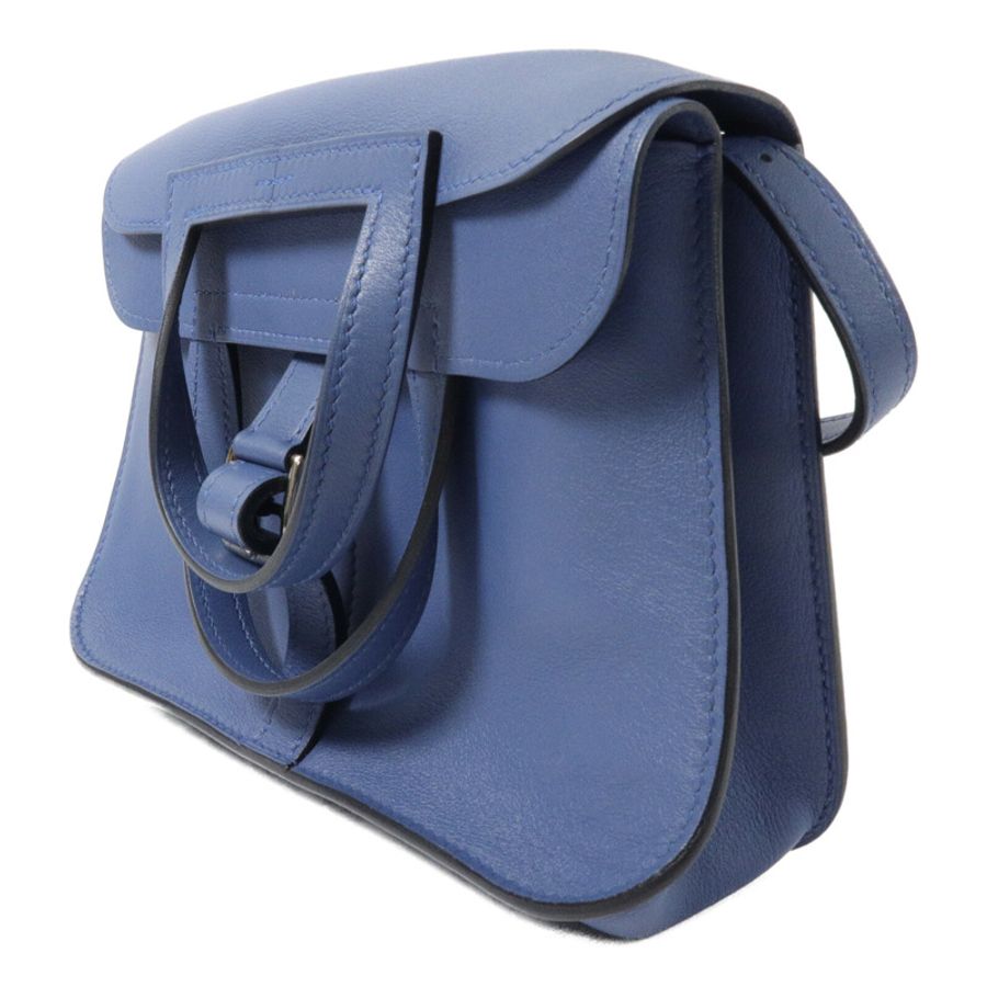 HERMES Swift皮革Mini Halzan手挽肩背兩用袋Bleu Agate-2
