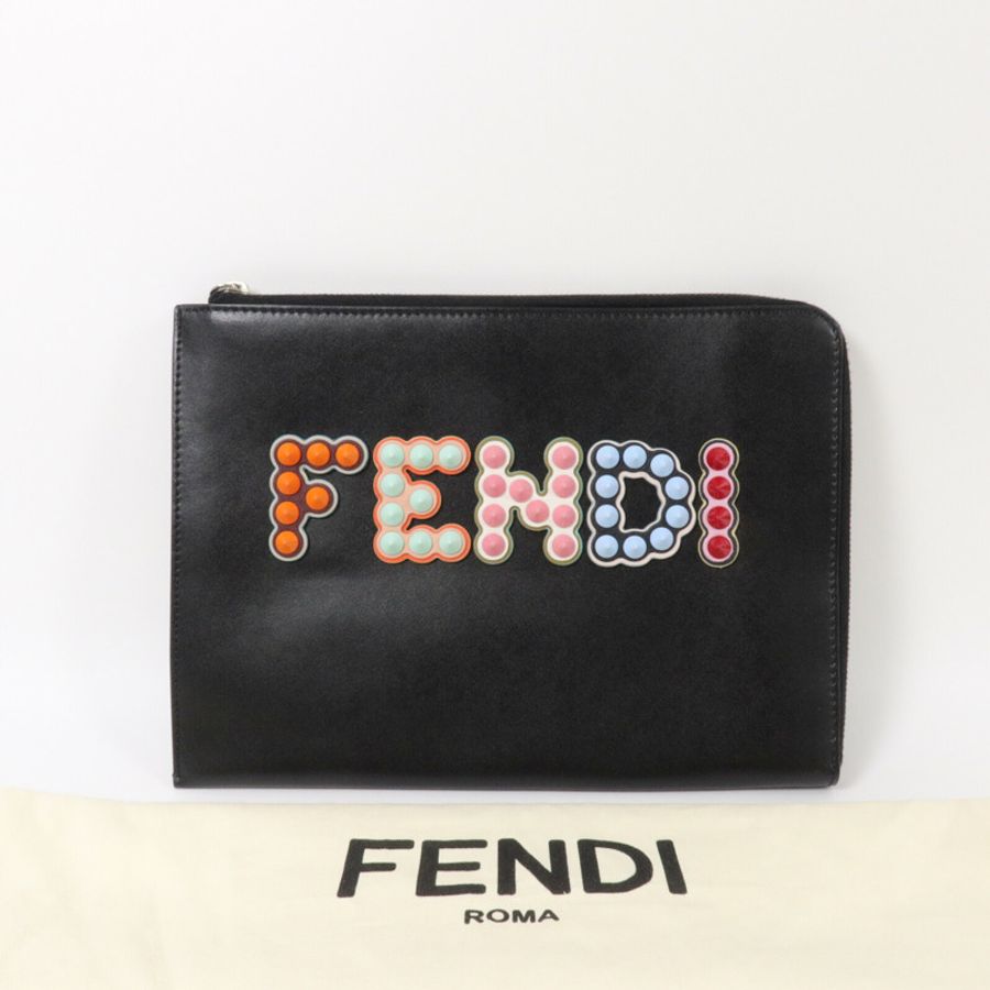 FENDI 牛皮皮革Studded Zip Clutch Bag手提包-8