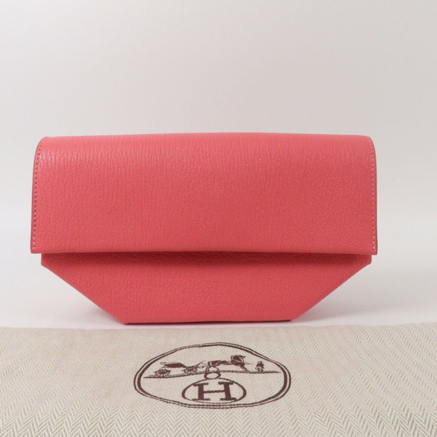HERMES Chevre皮革Opli Clutch手提包Rose Lipstick-7