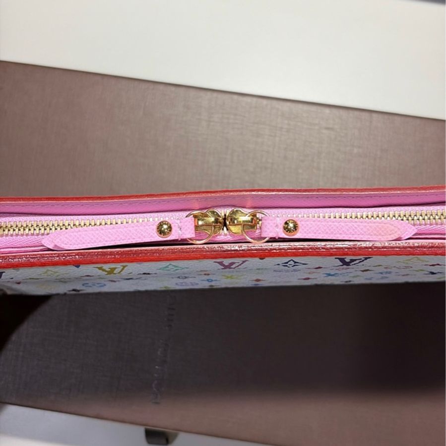Louis Vuitton LV 村上隆 白色33彩 對開雙拉鍊長夾/皮夾-10