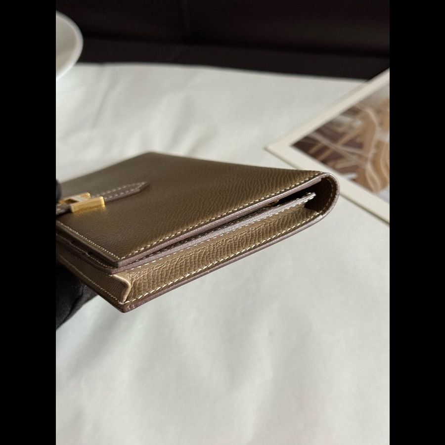 Hermès愛馬仕 99新 大象灰金扣Bearn長款錢包 Epsom牛皮-4