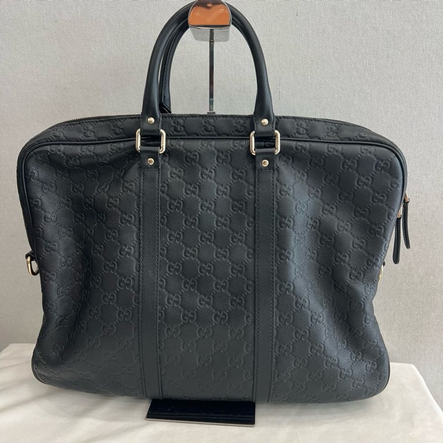 Gucci古馳 黑色全皮壓紋手提包電腦包公文包-1