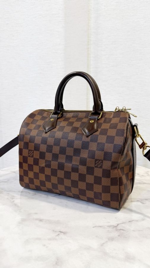 LV 咖格金釦Speedy 25手提斜背波士頓包N40575-0