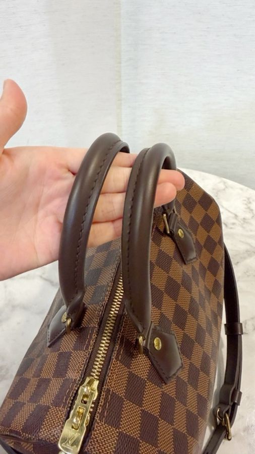 LV 咖格金釦Speedy 25手提斜背波士頓包N40575-12