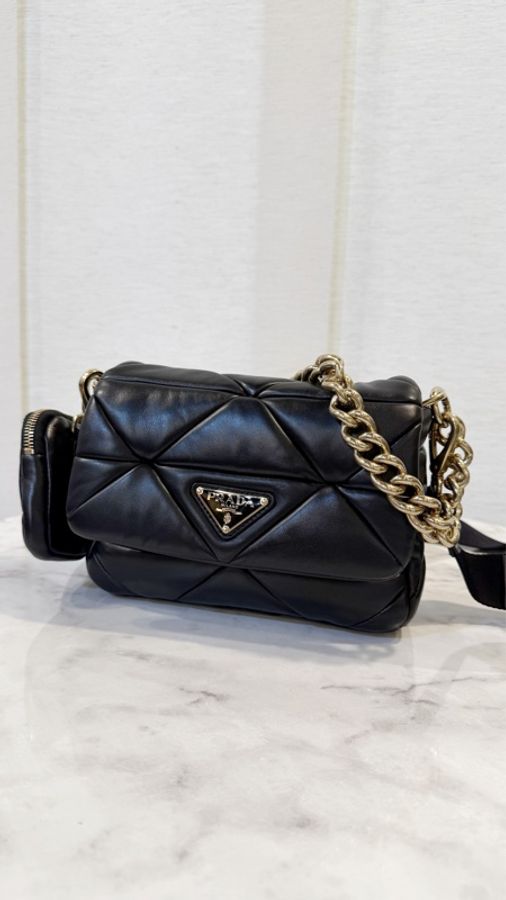 Prada 黑納帕羊皮銀釦三合一斜背包-0