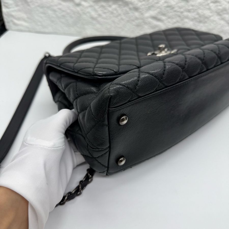 CHANEL 香奈兒 Coco Handle 復古銀扣 黑色荔枝紋牛皮手提單肩包 中號 22開 尺寸:28*11*17cm 配件:無。-4