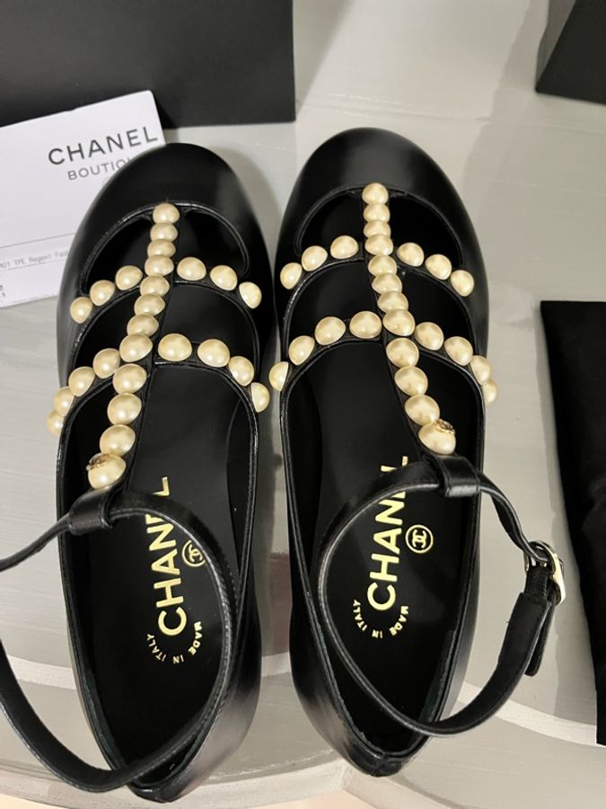 CHANEL 香奈兒《全新》珍珠瑪莉珍平底鞋 Mary Jane 黑色|36C|專櫃正品 全配-3