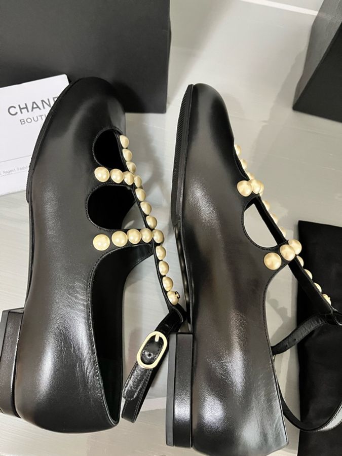 CHANEL 香奈兒《全新》珍珠瑪莉珍平底鞋 Mary Jane 黑色|36C|專櫃正品 全配-23