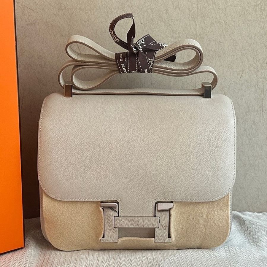 Hermes 80珍珠灰銀扣evercolor皮康康24,D刻-0