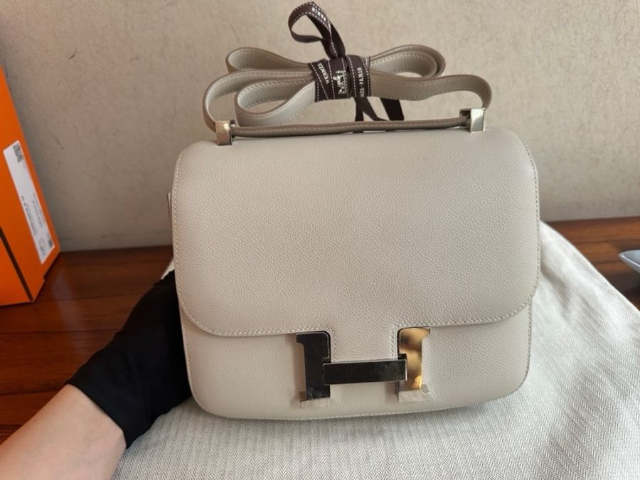 Hermes 80珍珠灰銀扣evercolor皮康康24,D刻-9