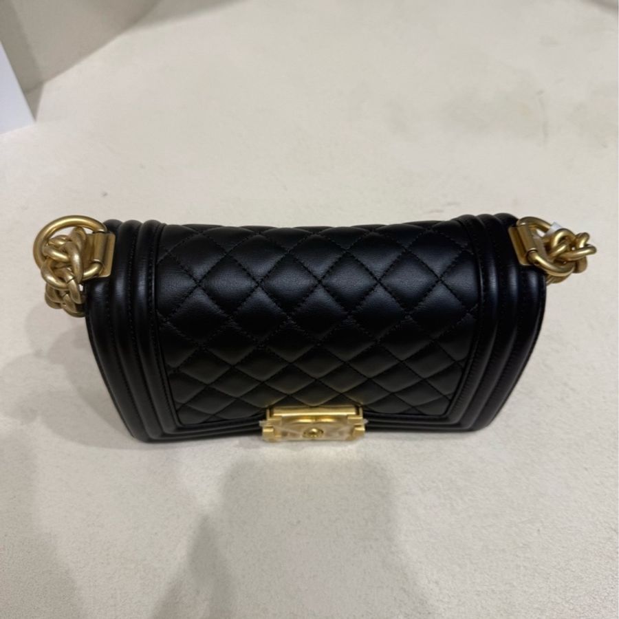 閒置新香奈兒/Chanel le boy 黑色牛皮 做舊金扣 單肩斜挎包小號 芯片款-2