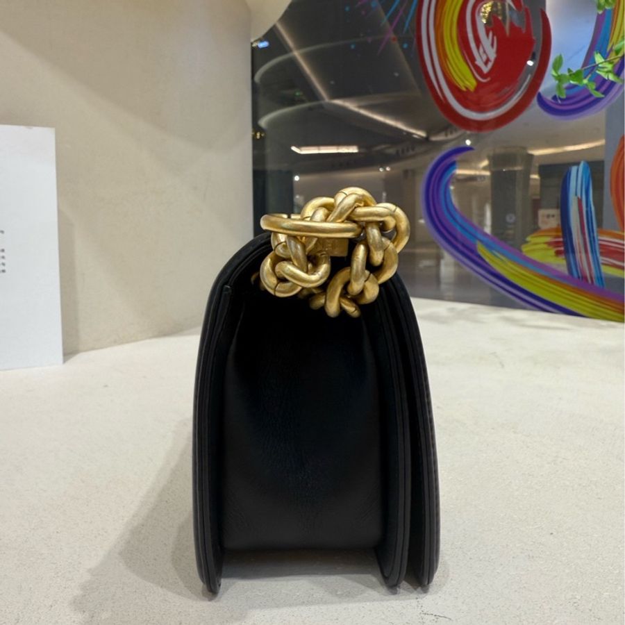 閒置新香奈兒/Chanel le boy 黑色牛皮 做舊金扣 單肩斜挎包小號 芯片款-3