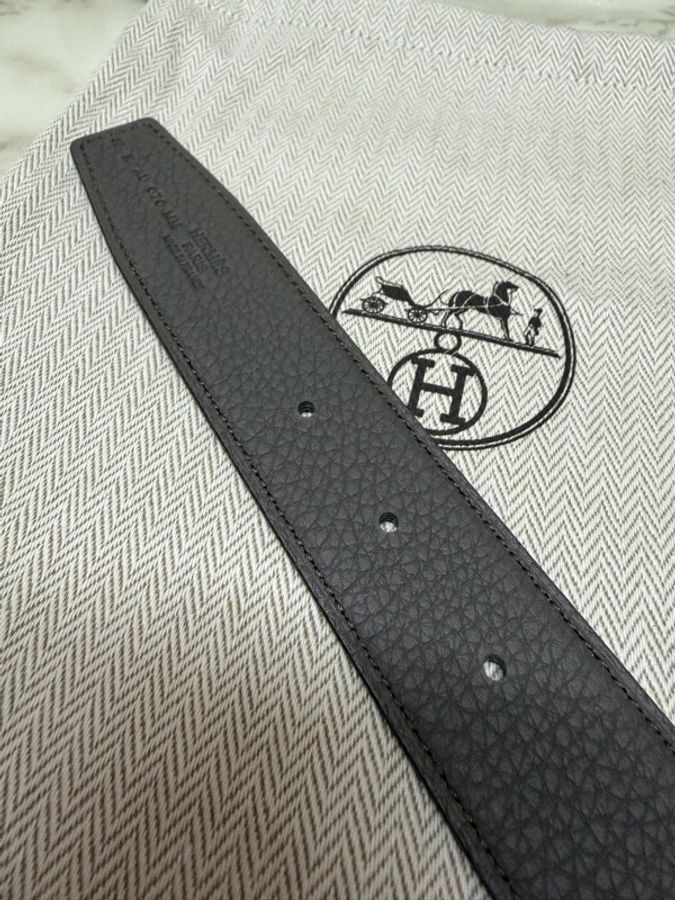 【全新不含扣】Hermes 愛馬仕 32mm 皮帶身 (85cm) 黑色/錫器灰 雙面用 全套包裝-2