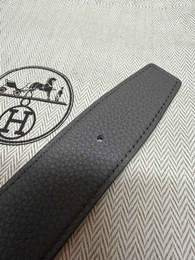 【全新不含扣】Hermes 愛馬仕 32mm 皮帶身 (85cm) 黑色/錫器灰 雙面用 全套包裝-3