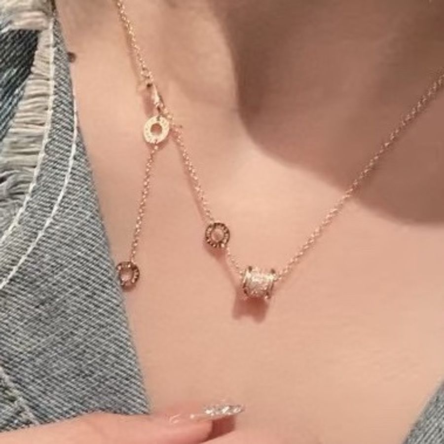 Bvlgari 寶格麗 玫瑰金滿鑽小蠻腰項鍊-0