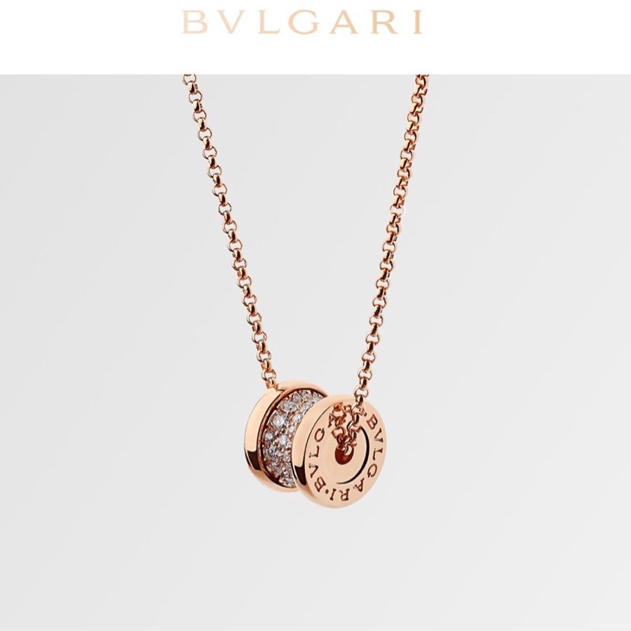 Bvlgari 寶格麗 玫瑰金滿鑽小蠻腰項鍊-1