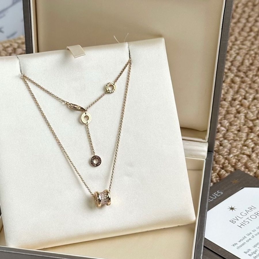 Bvlgari 寶格麗 玫瑰金滿鑽小蠻腰項鍊-2