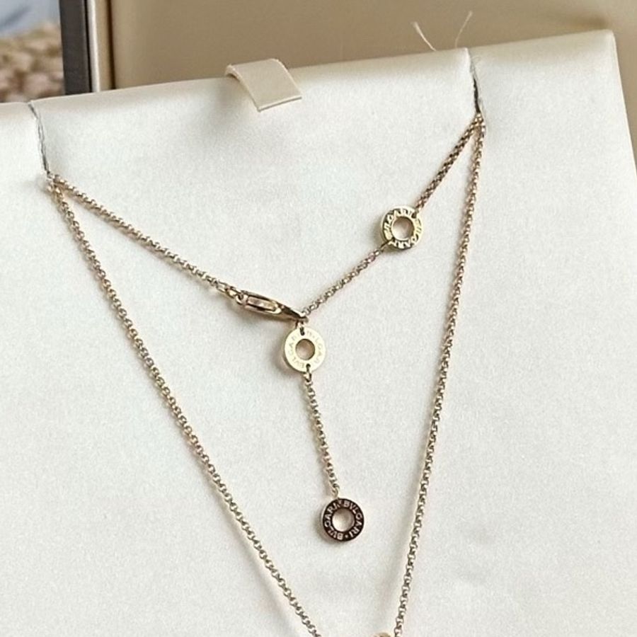Bvlgari 寶格麗 玫瑰金滿鑽小蠻腰項鍊-4