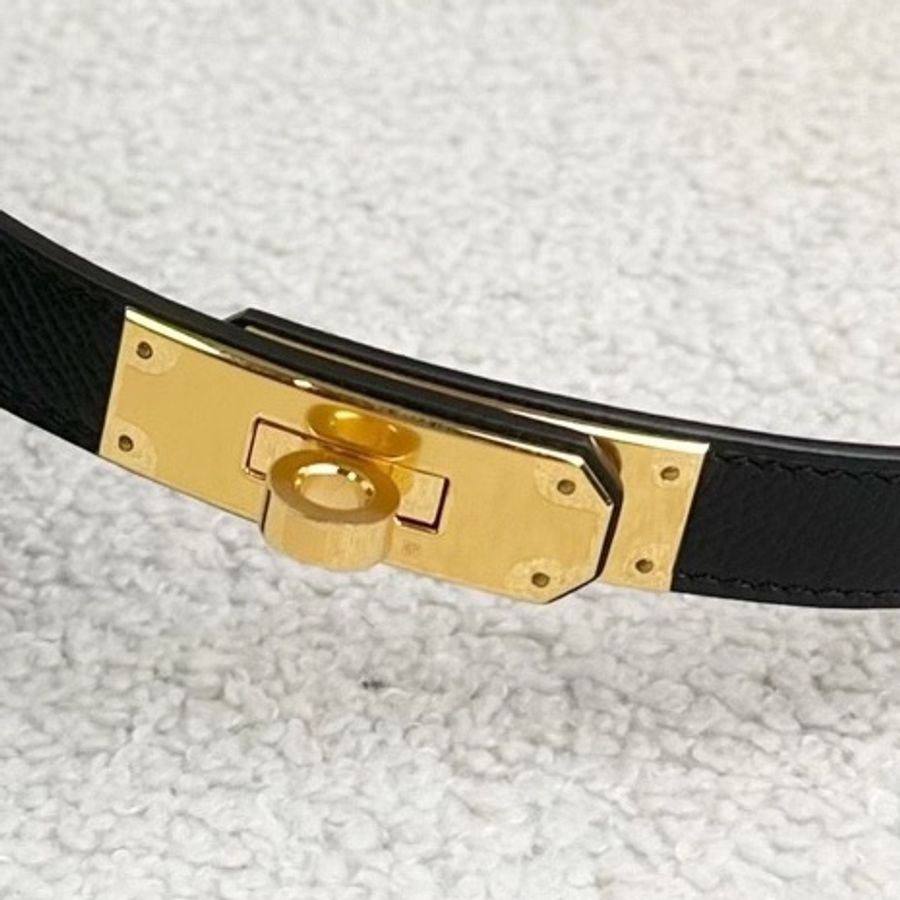 閒置未使用 Hermes/愛馬仕 Kelly Pocket 18腰帶皮帶 黑金帶小卡包 寬約18mm 長度可以任意調節 附件盒子塵袋-2
