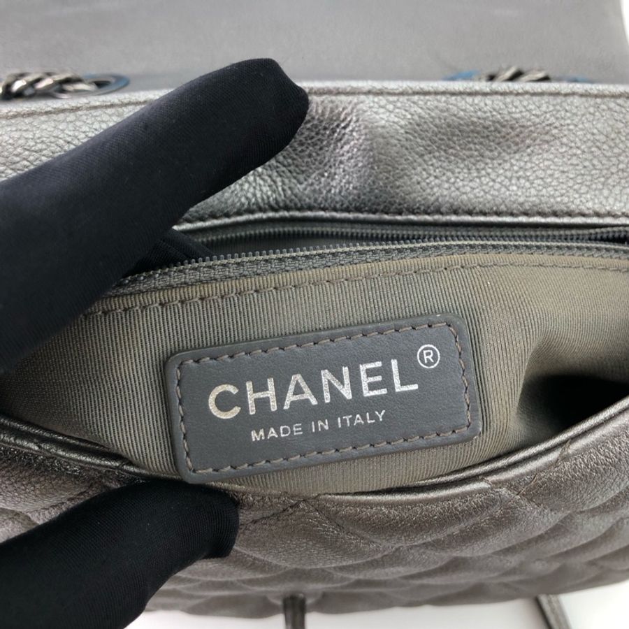 Chanel香奈兒 太空銀色 荔枝牛皮 鏈條馬鞍包 斜挎包 金銀鴛鴦色雙C扣-8