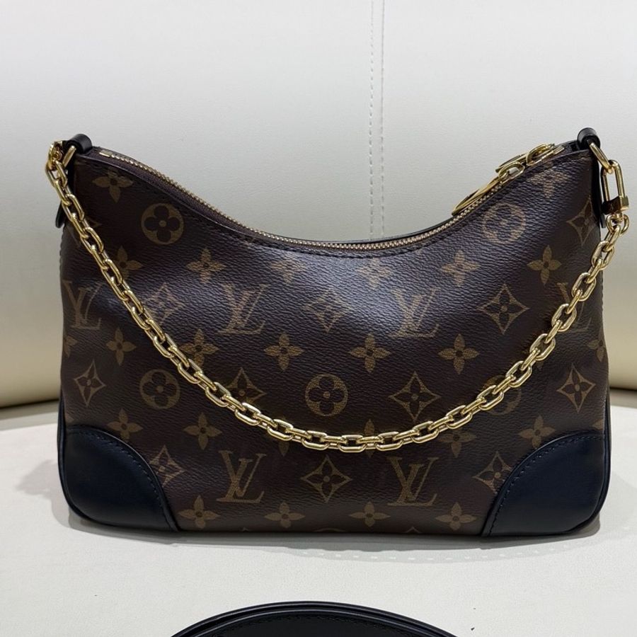 Louis Vuitton 路易威登 boulogn經典老花黑牛角包斜挎包 芯片 塵袋 購證 26*9.5*16。-0