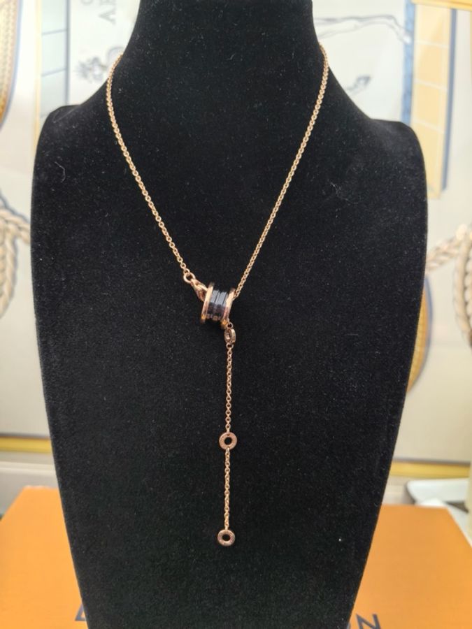 Bvlgari 寶格麗 B.zero1系列 玫瑰金經典黑陶瓷彈簧項鍊 三扣可調節 男女同款-0