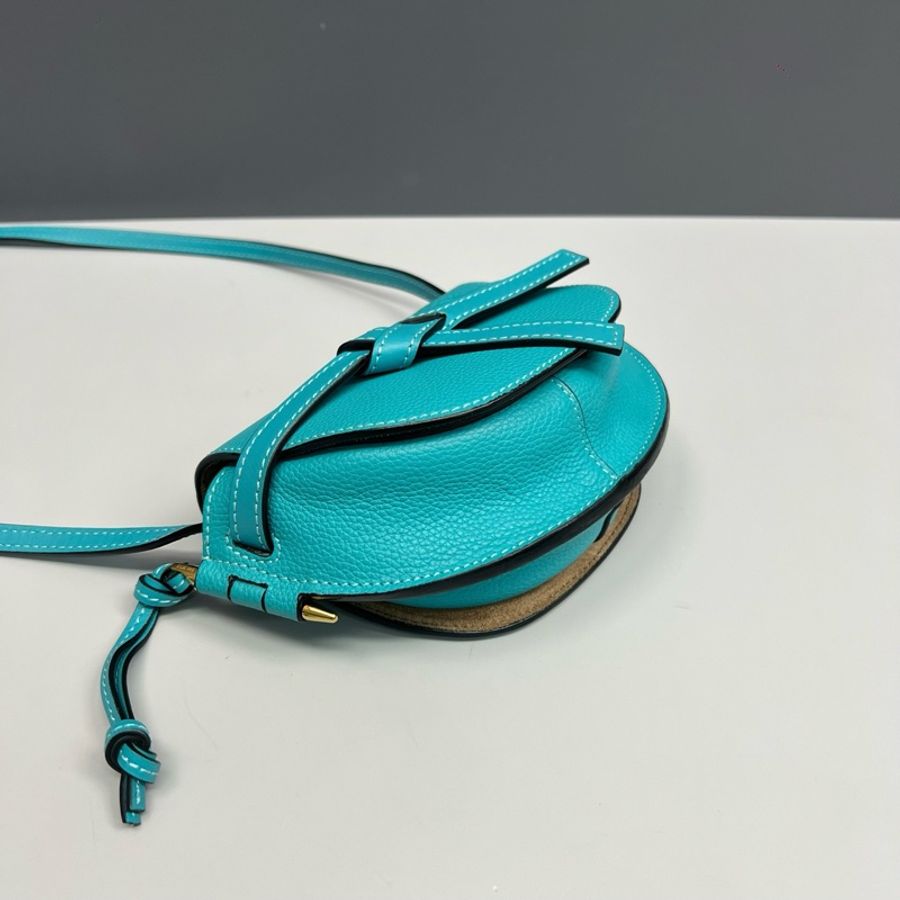 Loewe羅意威 湖水藍全皮迷你gate馬鞍包 98新-2