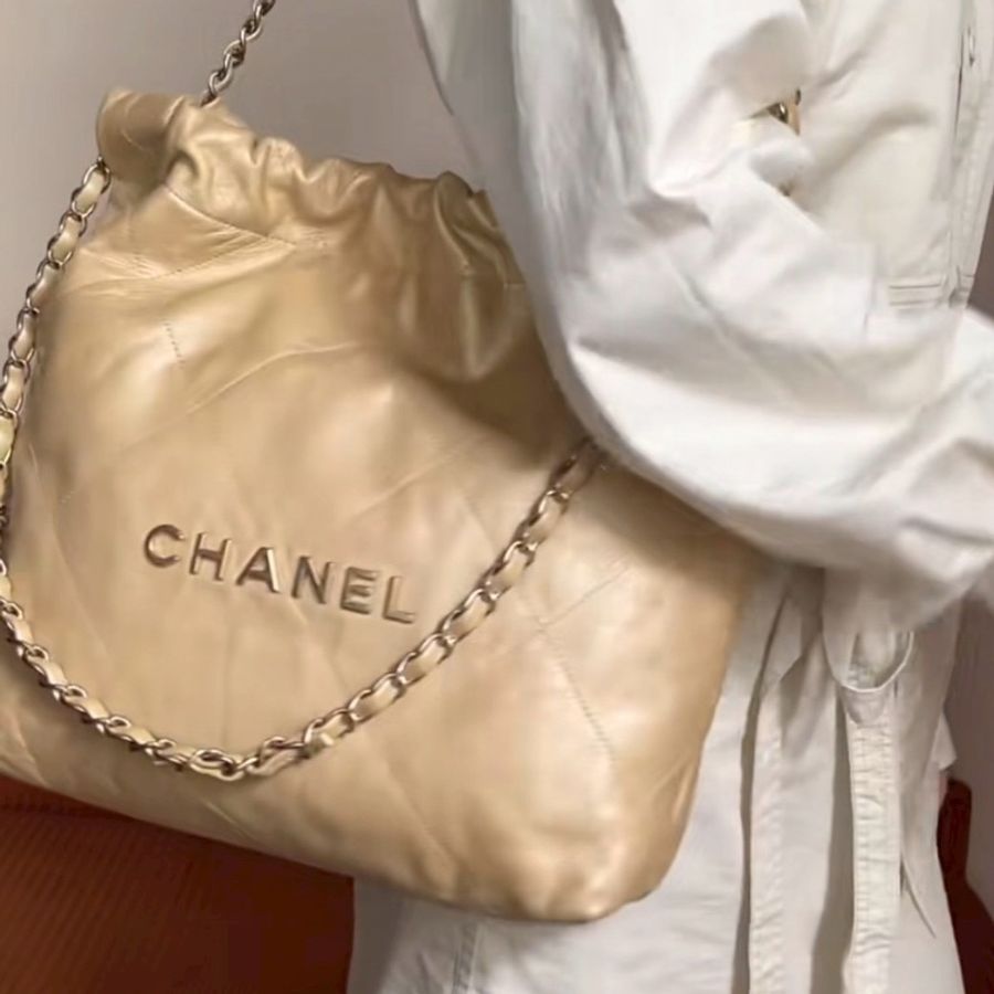全新全配🧋✨#香奈兒 #22bag #奶茶金 #2024台灣購證 #金扣小號-1
