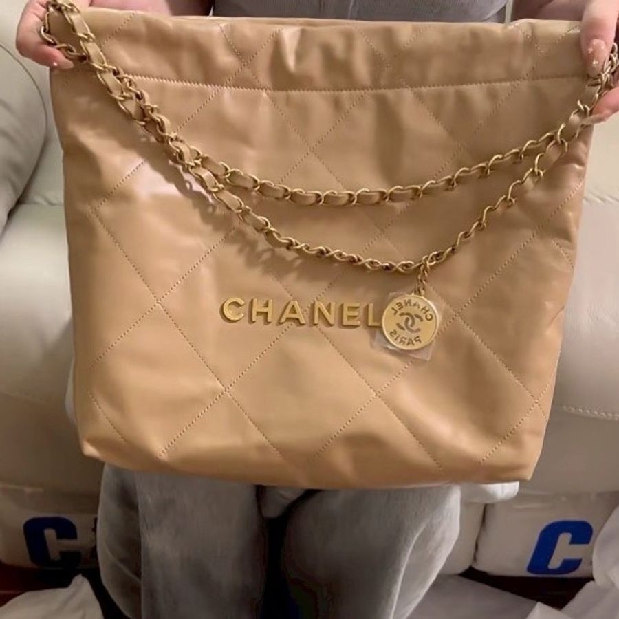 全新全配🧋✨#香奈兒 #22bag #奶茶金 #2024台灣購證 #金扣小號-2