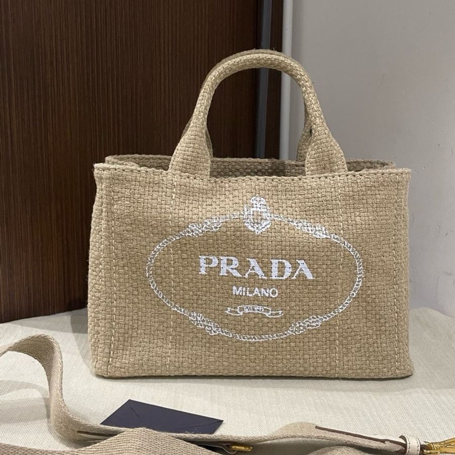 PRADA普拉達 JARDINIÈRE 品牌字母徽標 手提包 男女同款情侶款 米色,尺寸31/20/15cm-0