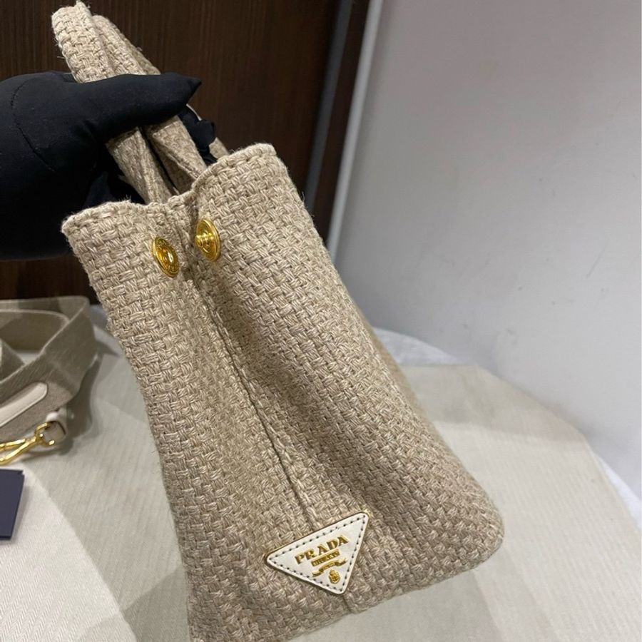 PRADA普拉達 JARDINIÈRE 品牌字母徽標 手提包 男女同款情侶款 米色,尺寸31/20/15cm-2